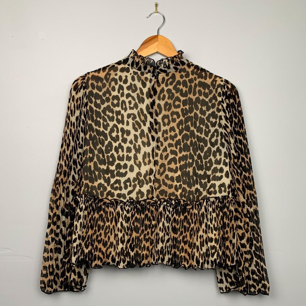 GANNI Pleated Georgette Leopard Print Blouse - Picture 5 of 7